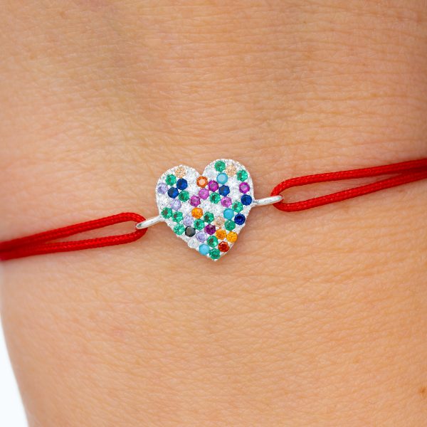 Bratara cu snur si Pandantiv Argint Inima Colorata