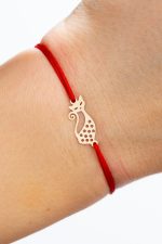 Bratara cu snur si Pandantiv Aur 14k Pisica Aristocrata