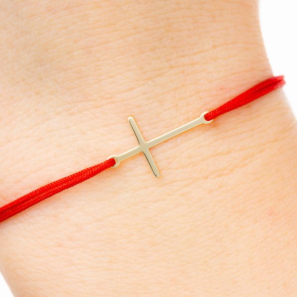 Bratara cu snur si Pandantiv Aur 14k Cruce 15