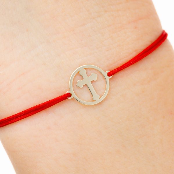 Bratara cu snur si Pandantiv Aur 14k Cruce 16