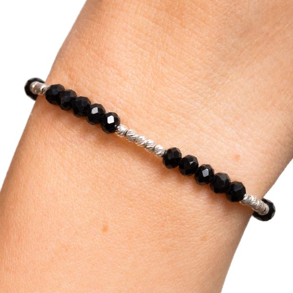 Brățară șnur cu bile din argint și onix fațetat 4,5 mm – 20 bile de 2,5 mm
