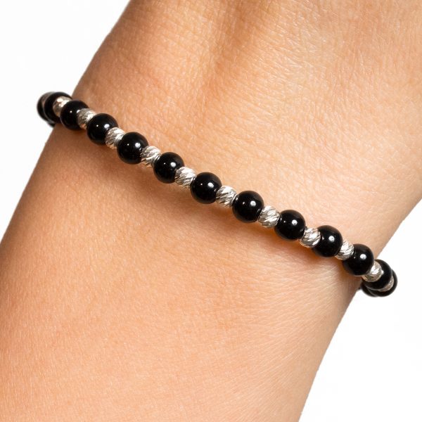 Brățară șnur cu bile din argint și onix rotund 4,5 mm – 20 bile de 3 mm