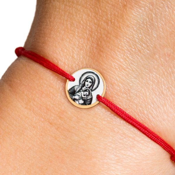 Brățară șnur cu iconiță din aur 14k – 10 mm