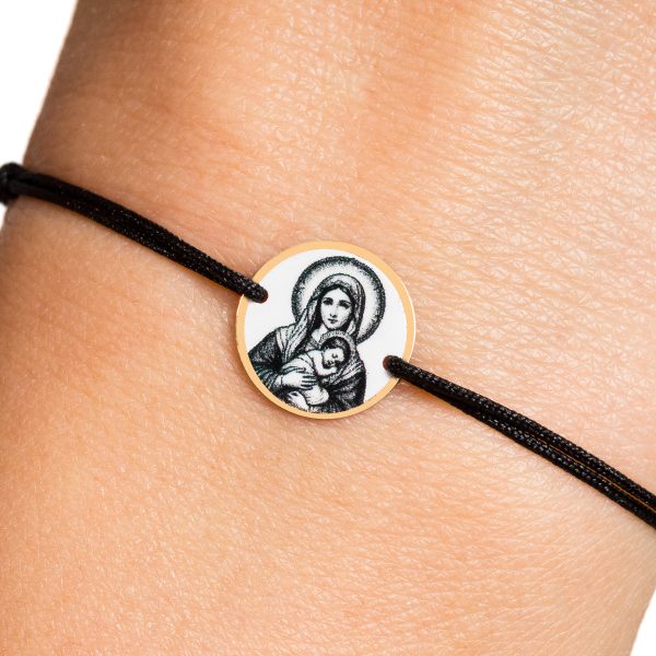 Brățară șnur cu iconiță din aur 14k – 12 mm
