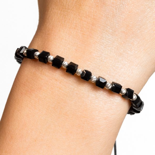 Brățară șnur cu bile din argint și onix pătrat 4,5 mm – 20 bile de 3 mm