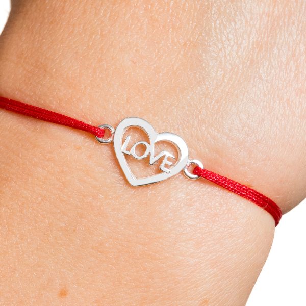 Brățară șnur cu pandantiv din argint – inimă cu Love