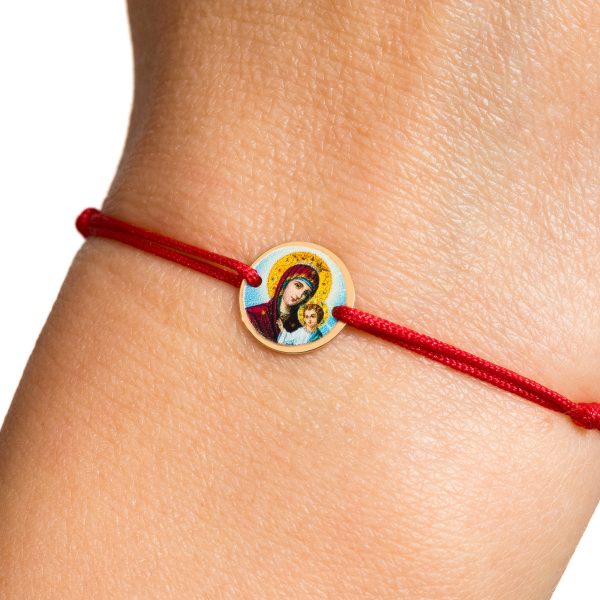 Brățară șnur cu iconiță din aur 14k – 10 mm