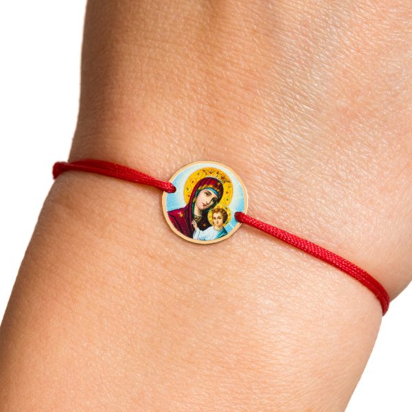 Brățară șnur cu iconiță din aur 14k – 12 mm