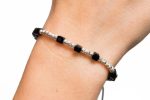 Brățară șnur cu bile din argint și onix pătrat 4,5 mm – 18 bile de 3 mm