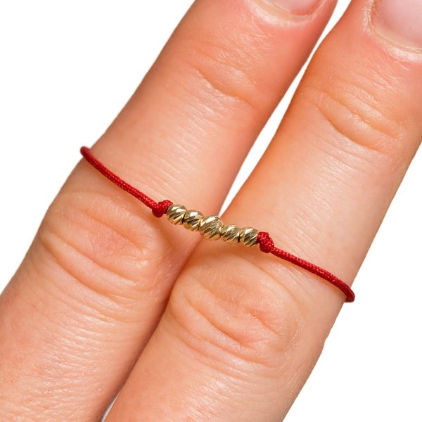 Brățară nou-născut din aur 14k – 4 bile de 2,5 mm și o bilă de 3 mm