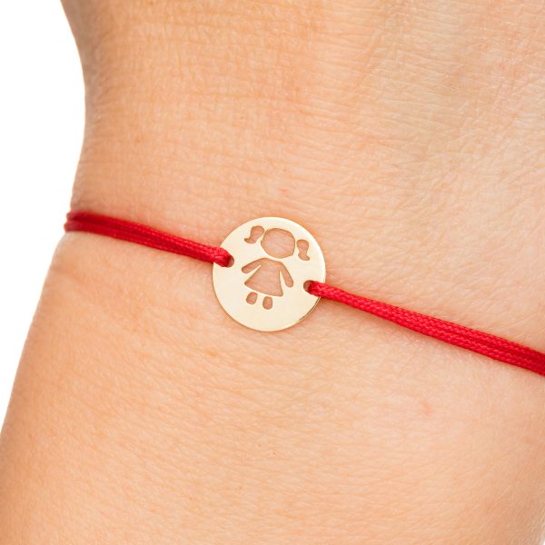 Brățară șnur cu bănuț din aur 14k – siluetă fată, model 3