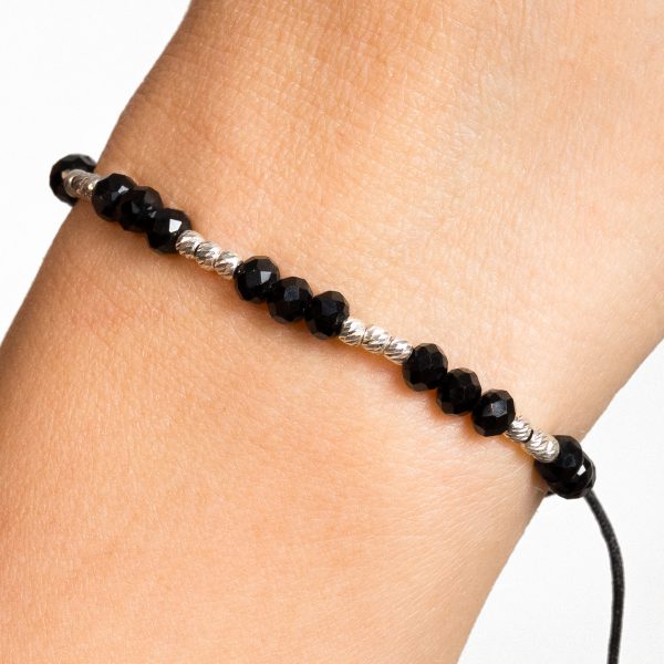 Brățară șnur cu bile din argint și onix fațetat 4,5 mm – 21 bile de 2,5 mm