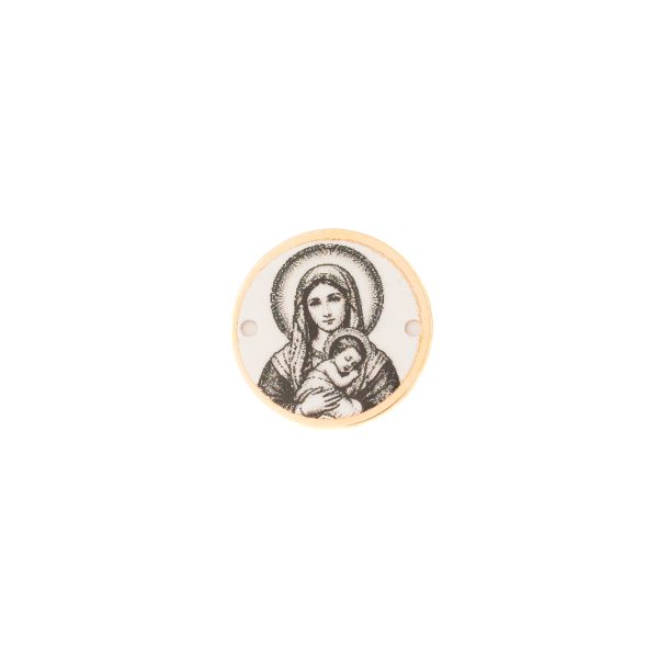 Link din aur 14k – bănuț cu iconiță alb-negru, 12 mm