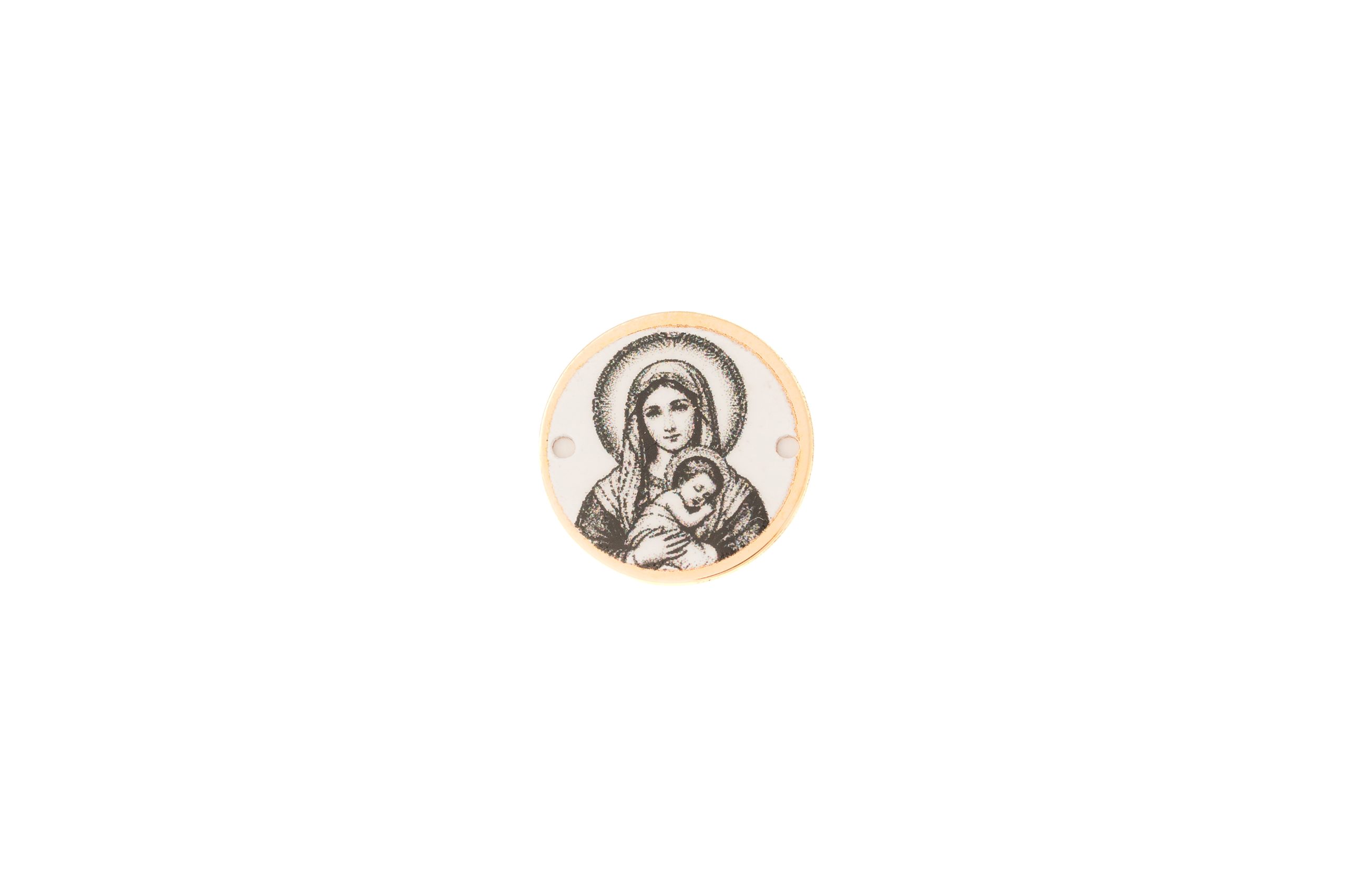 Link din aur 14k – bănuț cu iconiță alb-negru, 12 mm