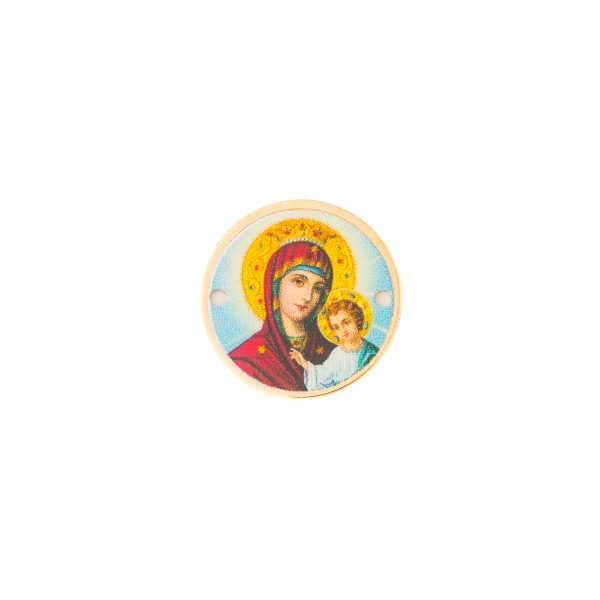 Link din aur 14k – bănuț cu iconiță color, 12 mm