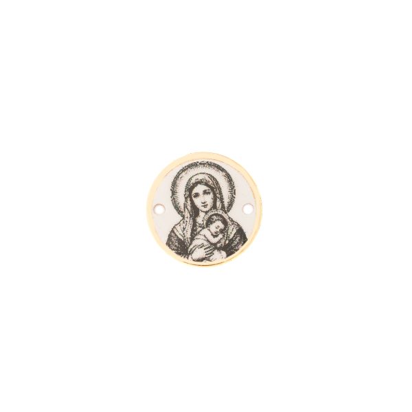 Link din aur 14k – bănuț cu iconiță alb-negru, 10 mm