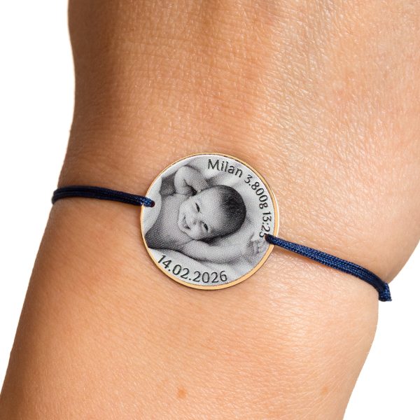 Brățară șnur cu bănuț personalizabil din aur 14k – 20 mm